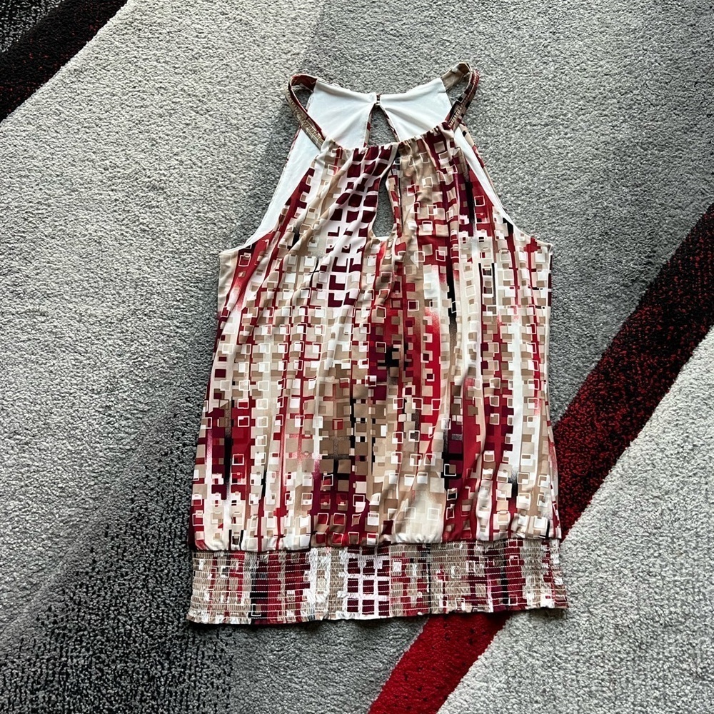 White House Black Market Quadrant Date Ecru Rosso Top